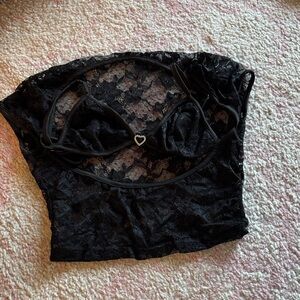 SHEIN Black Lace Top with Heart Detail
